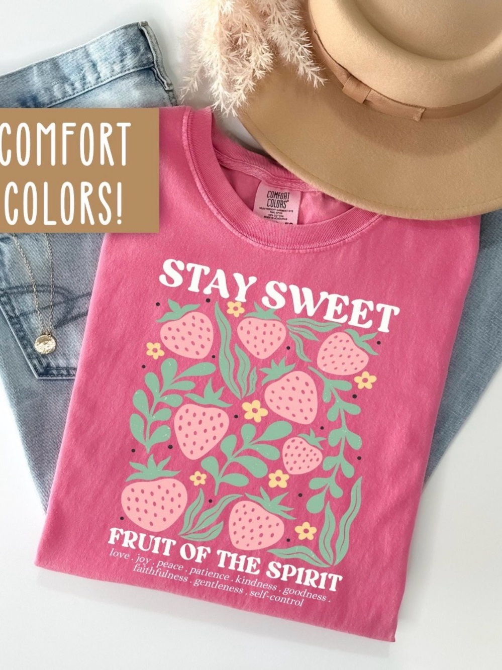 Comfort Colors Strawberry 'Stay Sweet' Graphic Tee - Pink with Mint